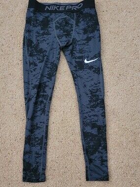 Nike Pro Men’s Compression Tights Black Gray Camo Full Length Leggings